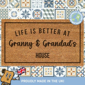 Life Is Better At Granny And Grandad's House | Gift For Grandparents | Porch Décor Doormat | Personalized Name Mat | Unique Gift Ideas