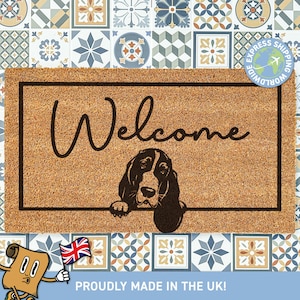 Cursive Welcome Basset Hound Doormat | Personalized Basset Hound Owner Gift | Customised Pet Welcome Doormat | Pet Lovers Gift