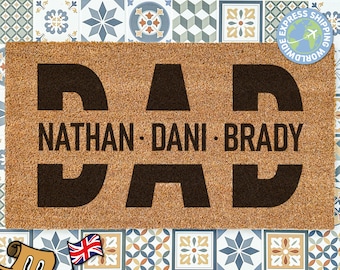 Father's Day Personalized Custom Door Mat | Dad Gifts | Gifts For Dad | Dad Home Decor | Custom Pops And Family Doormat | Father Present