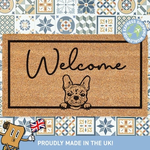 Frenchie Dog Doormat | Porch Doormat  | Customised Gift For Dog Lovers | Whimsical French Bulldog Welcome Mat | Personalised Frenchie Gift