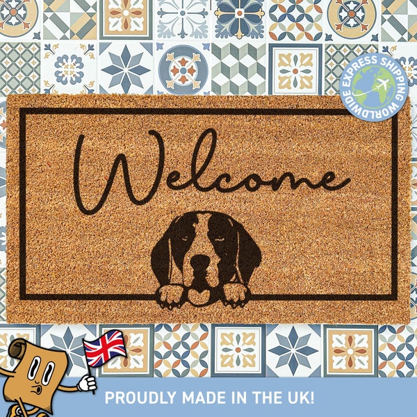 Simpatico zerbino di benvenuto Beagle / Zerbino Beagle personalizzato / Regalo personalizzato per animali domestici di benvenuto / Immagine del cane / Zerbino personalizzato