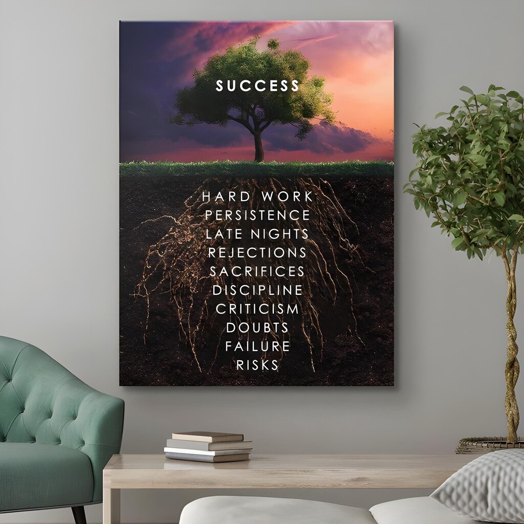 Jesiess Art - Quadro Su Tela 60x90cm Albero Del Successo - Motivazionale Con Citazioni Imprenditore