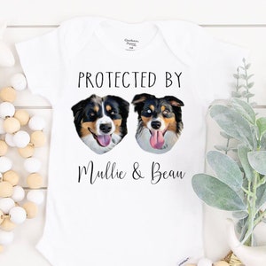 Baby Shower Gift, Protected By Dog Onesie®, Protected By Pets Onesie®, Newborn Baby Gift, Personalized Baby Onesie®, Custom Dog Onesie®