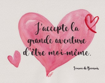 Original watercolor - Simone de Beauvoir quote