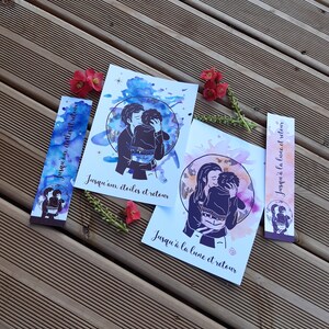 Lot Cartes et marque-pages pour Maman et Papa - Je t'aime jusqu'à la lune et aux étoiles et retour -reproduction aquarelle- naissance-fêtes