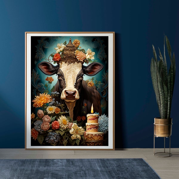 Portrait de vache, cadeaux de vache, cadeau d'amoureux de vache, impression d'art de vache, impression de vache, impression de pépinière, illustration de vache