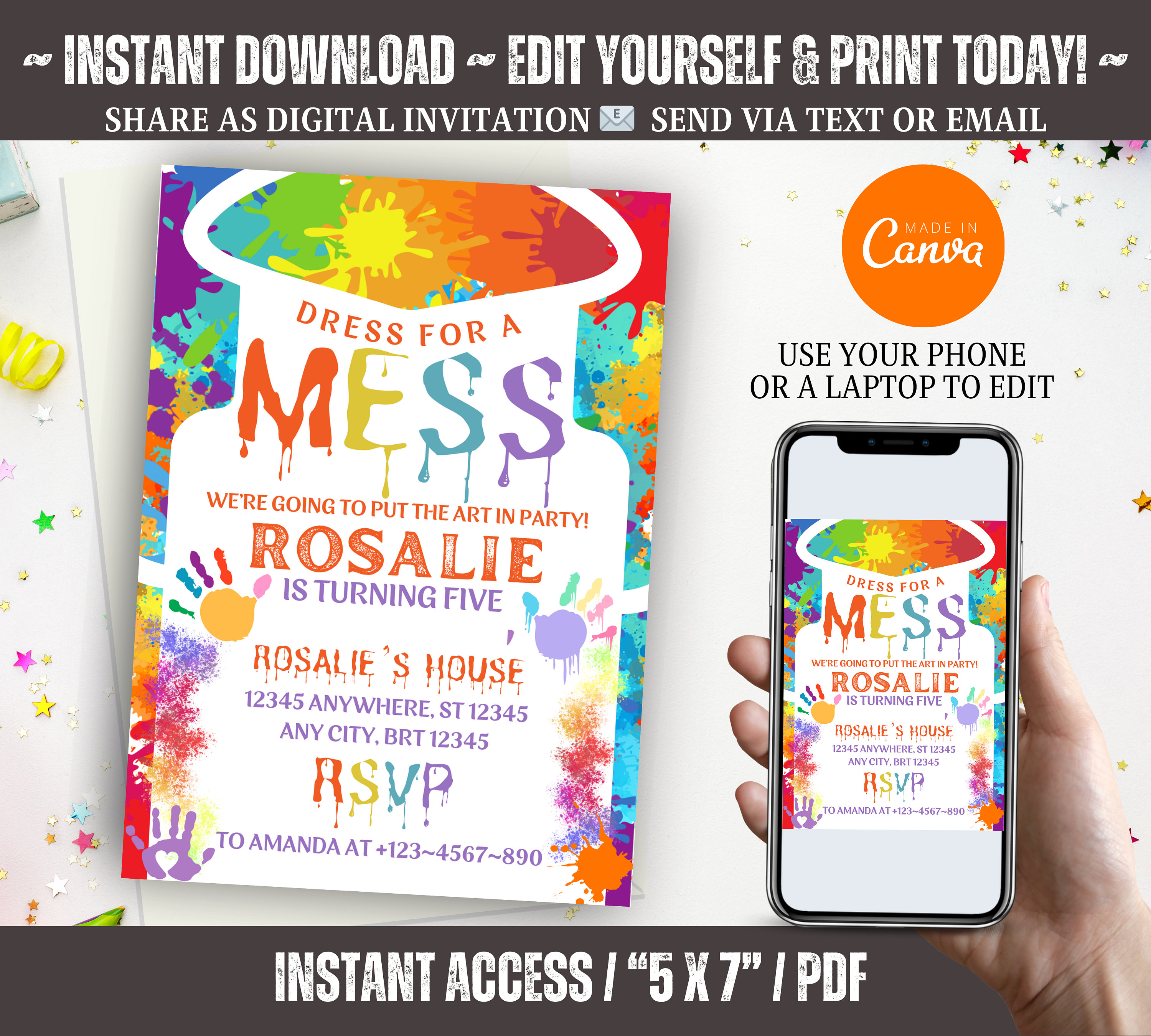 Editable Art Birthday Party Invitation Template, Dress for a Mess ...