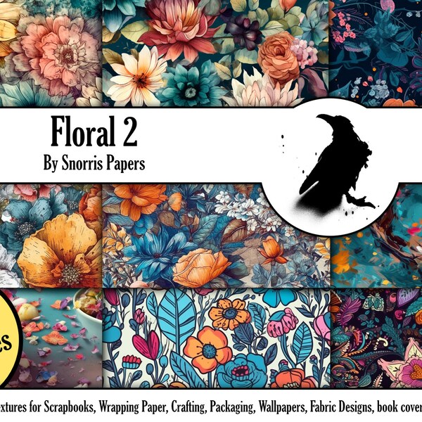 Florale Muster, Blumen, Blüten,  9 nahtlose Digitalpapiere zum Basteln, Textur, Scrapbook auch für den kommerziellen Gebrauch