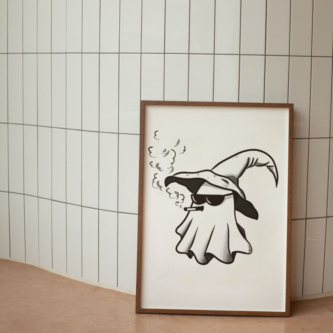 Smoking Ghost Print Trendy Wall Art Funny Halloween Art Etsy