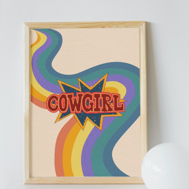 Western Wall Art Retro Cowgirl Wall Art Groovy Cowgirl Poster Retro