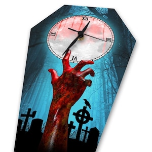 Zombie Hand Blood Moon Large Coffin Wall Clock Gothic Spirit Undead Time Gift Funny Spooky Halloween