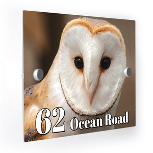Barn Owl House Number Plaque Outdoor Personlasied Customised Address Sign Personalized Customized Custom Printed