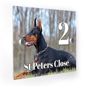 Doberman Dog House Number Plaque Outdoor Personlasied Customised Address Sign Personalized Customized Custom Printed