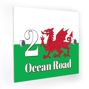 Welsh Simple Red Dragon Wales House Number Plaque Outdoor Personlasied Customised Address Sign Personalized Customized Custom Printed