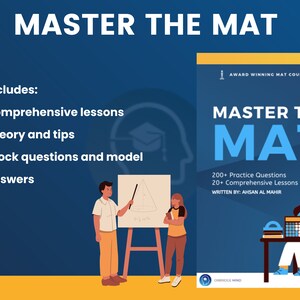 Può includere: Una copertina di libro blu e gialla con il titolo "Master the Mat" e il testo "200+ domande di pratica, 20+ lezioni complete, Scritto da: Ahsan Al Mahir". La copertina presenta un'illustrazione di un insegnante che spiega un problema di matematica a uno studente.