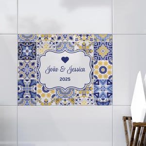 Custom Ceramic Tile Sign Portugal Wedding Gift - Personalized Tile Mediterranean Decor - First House Sign, Anniversary Gift - Indoor Tile