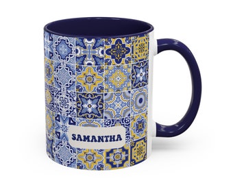 Taza de café personalizada con azulejos portugueses: regalo de Portugal con nombre personalizado