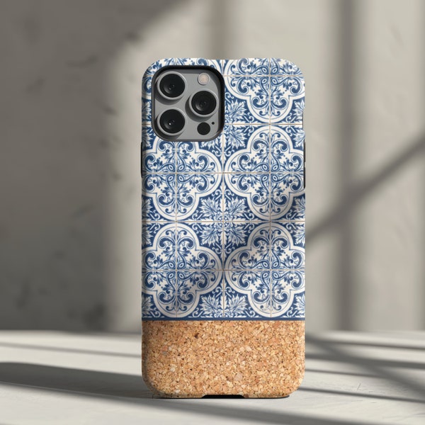 Portugisische Fliesen und Kork Handyhülle iPhone 15 14 Pro Max 13 12 11 - Samsung Galaxy 23 22 21 20 - Google Pixel Portugal Azulejo Hard Case