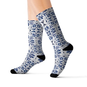 Portuguese Tiles Socks - Portugal Gift Men Women  - Azulejos Blue and White Socks - Unique Present for Her or Him