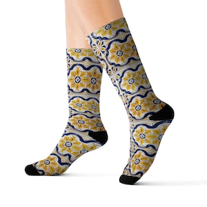 Azulejo Socks  Yellow - Portuguese Tiles Socks - Lisbon Gift - Portugal Socks