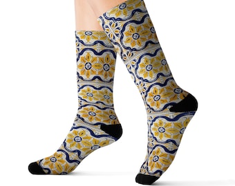Azulejo Socks  Yellow - Portuguese Tiles Socks - Lisbon Gift - Portugal Socks