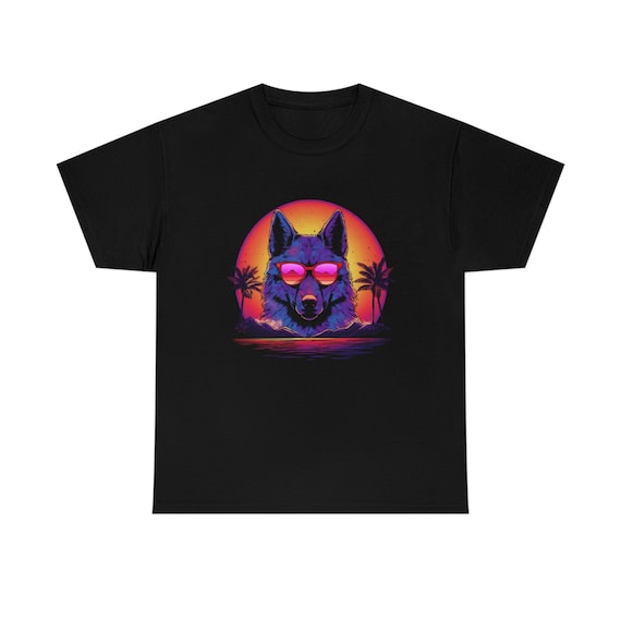 Synthwave Wolf Tshirt Animal 80s Shirt Retro Vibes Cute Synthwave Wolf Tshirt Animal 80s Shirt Retro Vibes Cute