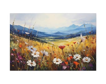 Autumn Flower Field Canvas Print: Floral Landscape Wall Art