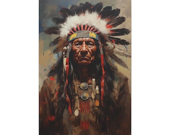 Indian Chief In Headdress Canvas Print