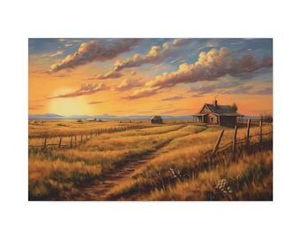 Old West Prairie House at Sunset