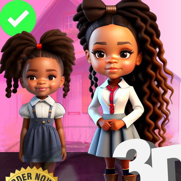 Dreadlock School Girl Clipart Dreadlocks Black Teen Girls Clipart HQ Natural Hair Locs Black Chibi Girl Fashion Clipart Back To School PNG