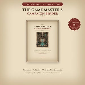Game Master Campaign Binder, Printable TTRPG Campaign Tracker, DM Session Notes NPC Quest Loot Journal, 5e Compatible, Instant Download