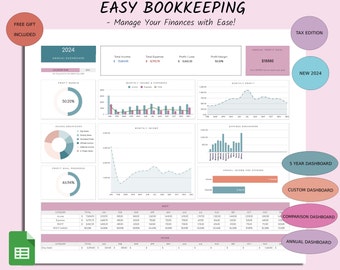Small Business Bookkeeping Spreadsheet, Easy Bookkeeping Template, Accounting Google Sheet, Profit and Loss Income and Expense Tracker Taxes