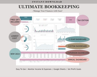 2024 Ultimate Bookkeeping Spreadsheet Google Sheet Inventory Tracker Profit Loss Expenses Tracker Accounting Spreadsheet BookkeepingTemplate
