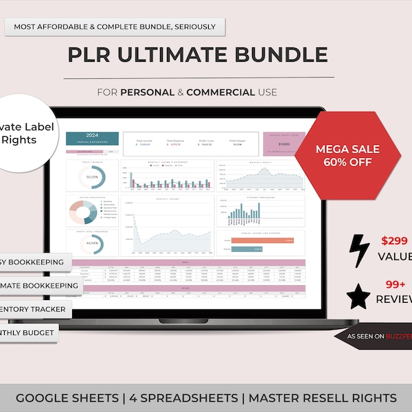 Paquete maestro de hojas de cálculo de derechos de reventa para Google Sheets Uso comercial Plantillas de presupuesto PLR Planificador PLR Etiqueta privada