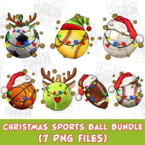 Christmas sport balls png sublimation design bundle, Christmas bundle png, sports bundle png, Happy New Year png, sublimate designs download