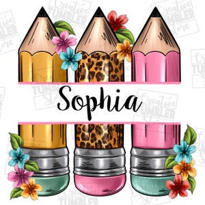 Personalized pencils with leopard png sublimation design download, school png,pencils png,custom name pencils png,sublimate designs download