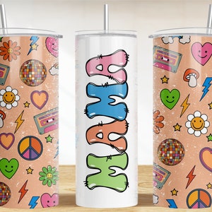 Mama groovy hippy 20oz skinny tumbler png, Hippie soul png, western tumbler png, PNG per la festa della mamma, download di disegni sublimati