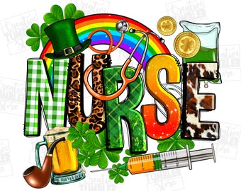 St. Patrick&#39;s Nurse png sublimation design download, Nurse png, Nursing png, St. Patrick&#39;s Day png, shamrock png, sublimate designs download