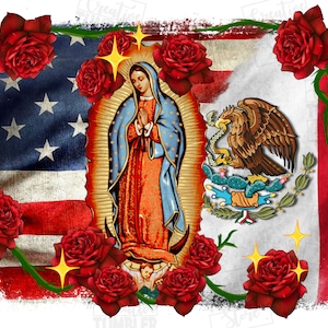 Nuestra señora de guadalupe con bandera de mexico y usa png, mexico png, usa png, virgen de guadalupe png, mexicana png, sublimar diseños descargar