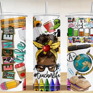 Afro messy bun Teacher life 20 oz skinny tumbler png, Teacher tumbler wrap png, afro messy bun 20 oz tumbler designs,tumbler png download