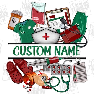 Descarga personalizada de diseño de sublimación png granate y verde de enfermera, png de enfermera, png de enfermería, nombre personalizado png de enfermera, descarga de diseños
