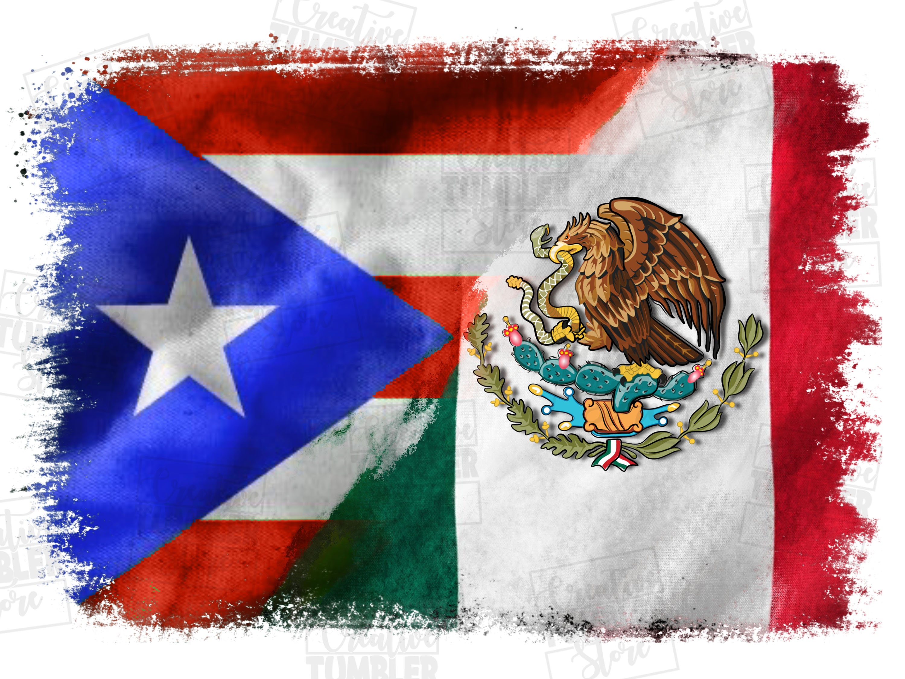 Mexican and Puerto Rico Flag Png Sublimation Design Download, Mexico
