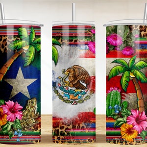 Mexico and Puerto Rico flag 20 oz skinny tumbler png, western tumbler wrap png, tumbler png, 20 oz tumbler designs, tumbler png download