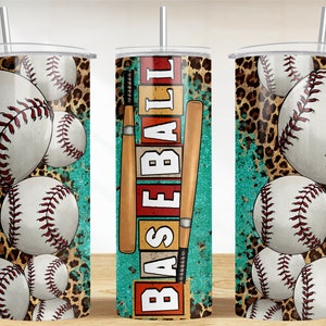 Baseball leopard 20 oz skinny tumbler png, sports tumbler wrap png, Baseball 20 oz tumbler designs, tumbler png download