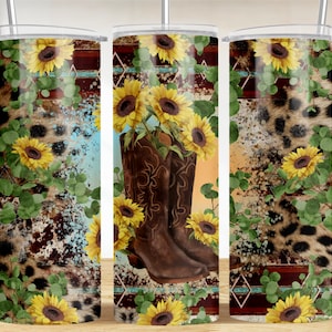 Western cowboy boots with sunflowers 20oz skinny tumbler png, western tumbler png, cowboy boots png, sublimate designs download