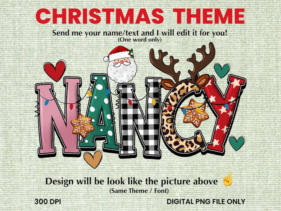 Personalized Christmas Themed Name Png Sublimation Design Download