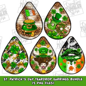St. Patrick&#39;s Day teardrop earrings bundle png sublimation design download, lucky teardrop earrings png, sublimate designs download