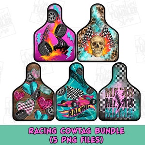 Racing cow tag earrings bundle png, sport cowtag bundle png, race day png, racing png, race sport png, sublimate designs download