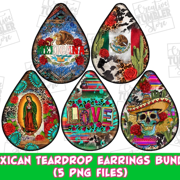 Mexican teardrop earrings png sublimation design download, Mexico png, western teardrop earrings png, sublimate designs download