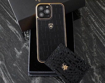 Handmade Elegance Luxury Leather iPhone Cases. Luxury iPhone 15 Pro & 15 Pro Max Crocodile Embossed Case / Personalized iPhone 13 14 Cases